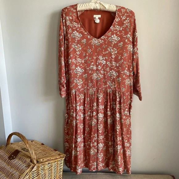 garnet hill bohemian pocket detail dress Garnet Hill Bohemian Pocket-Detail Dress Ash Woodblock Print Size 14 lined